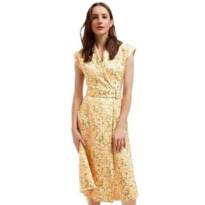 Draper James Womens Dress Addison 12‎ Yellow Floral Linen Midi